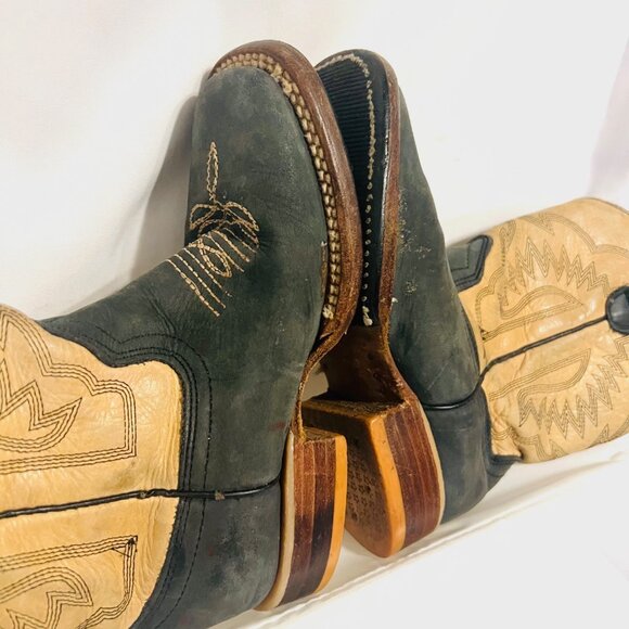 Red Hawk Boot Co.  Cowboy Boots Square Toe Leather-Unisex-Tan/Teal-Mexico-10? - Picture 6 of 16